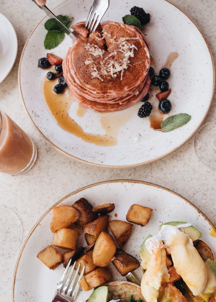 The famous pink pancakes at Surf Lanai at The Royal Hawaiian